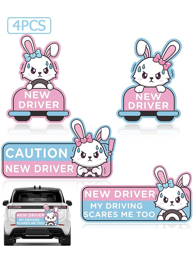 Wffo Student Driver Car Magnet - 4 PCS Nervous Rabbit Please Be Patient Student New Novice Driver Bumper Sticker Light Magnets Safety Warning Magnetic Reflective Rookie Reusable Movable - Image 1